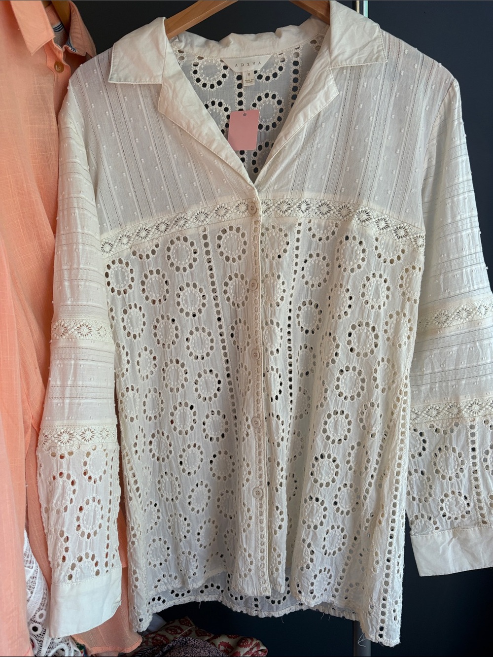 ADIVA Eyelet Lace Button-Front Shirt - Cream